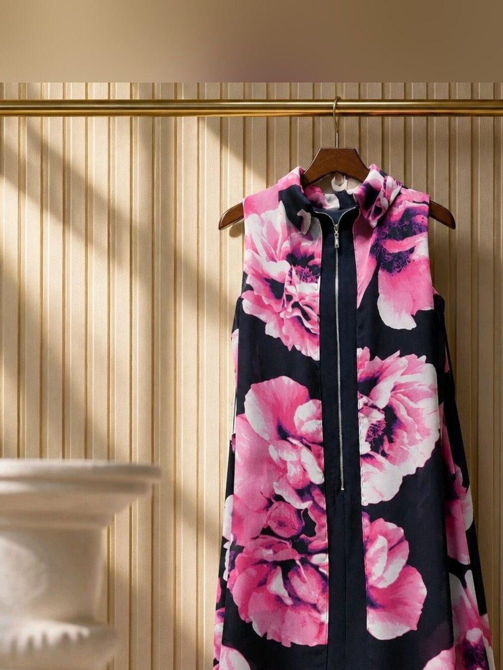 ELIZA J -NWT- Navy Floral Zip-Front Sleeveless Sheer Overlay Dress - Pink Sz 8